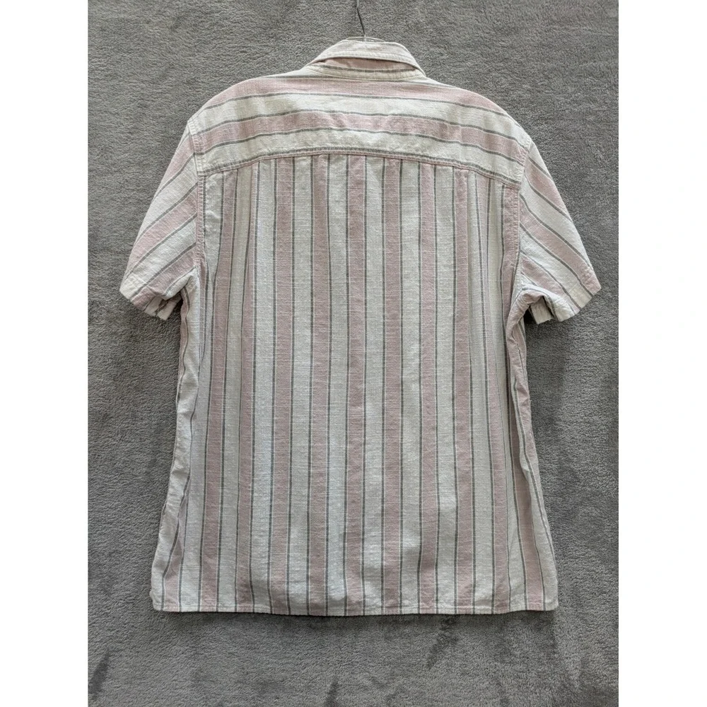 Coastal Beachy Button Up‎ Shirt Mens Large L Striped Cotton Short Sleeve